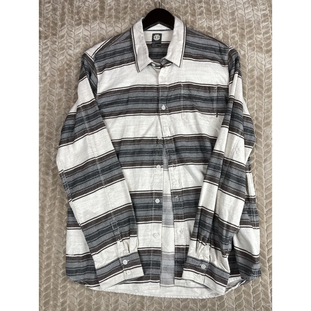 Element Button Up Shirt Mens XL Beige Striped Long Sleeve